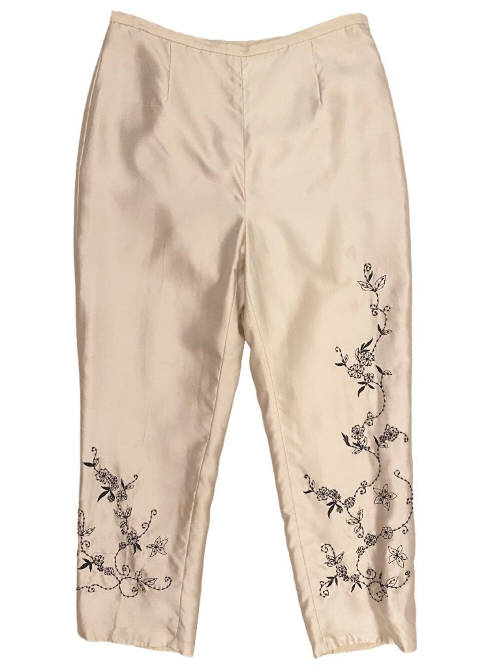 Vintage Yves Cossette Depeche Mode Ivory Silk Pants Beading Embroidery Sz 10-12
